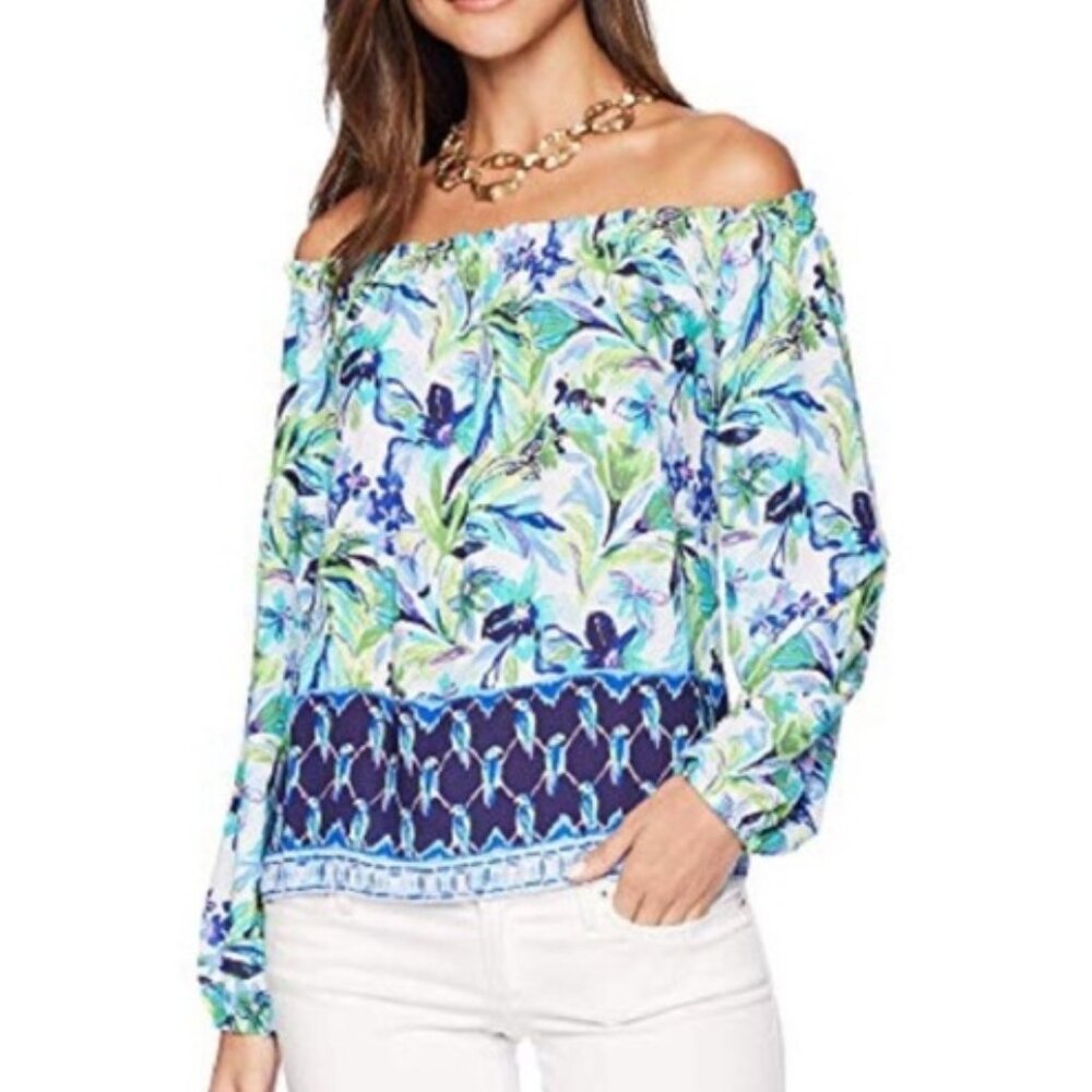 Lilly Pulitzer Lou Lou Top Blouse XXS Off The Shoulder Petal Faster Floral NWT